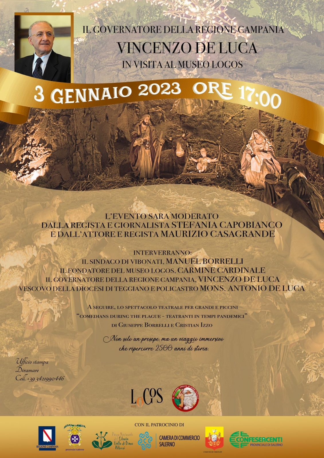 De Luca inaugura il 2023 a Vibonati, vincenzo de luca, de luca presidente regione campania, museo logos vibonati, presepe più grande del mondo, franco alfieri salerno, turismo, turismo campania, regione campania, turismo regione campania, arte regione campania, de luca inaugura il 2023, alta velocità vallo diano, aeroporto salerno